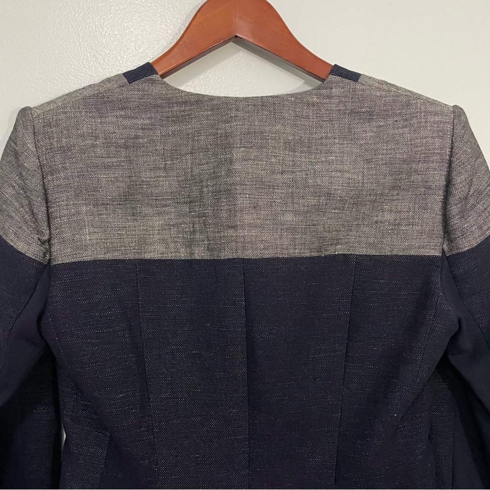 BCBGMaxAzria Blue and Gray Color-Block Linen Cotton Blazer S - Picture 8 of 14